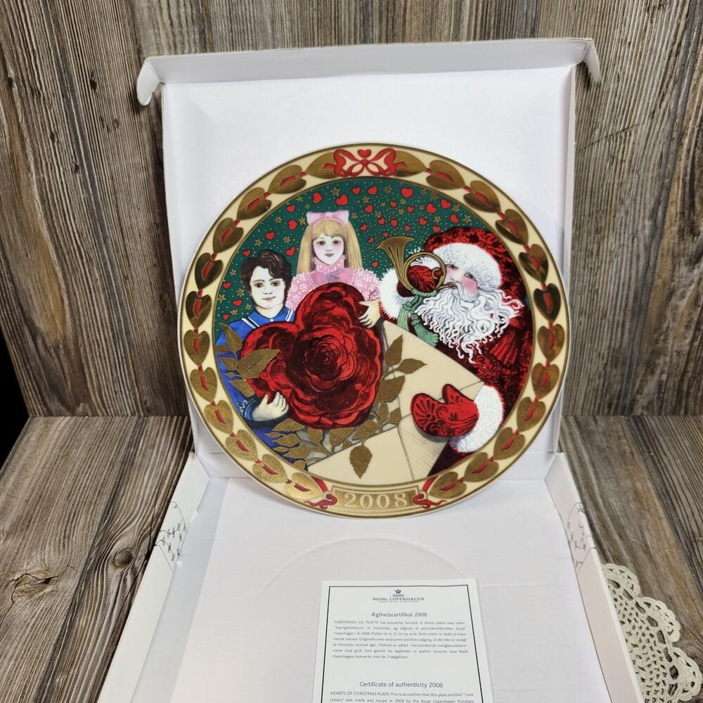 Royal Copenhagen 2008 Hearts of Christmas Plate Christmas Cards Hans H Hansen
